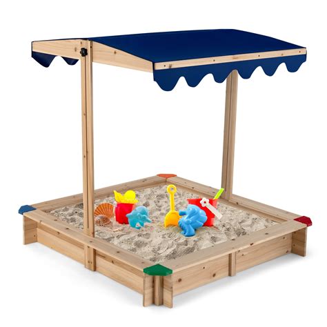 Infans Kids Wooden Sandbox With Height Adjustable And Rotatable Canopy