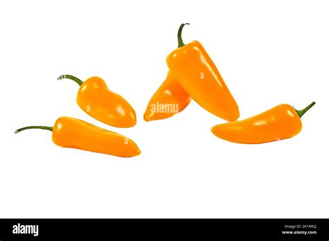 Group Of Yellow Hot Jalape O Peppers Isolated On A White Background Stock Photo Alamy