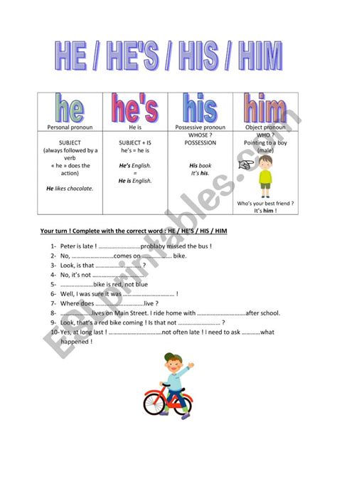 He Him His Esl Worksheet By Ttime