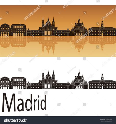 Madrid V2 Skyline Orange Background Editable Stock Vector (Royalty Free ...