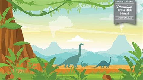 Dinosaur Landscape Wallpaper Mural, Premium Peel and Stick Material ...