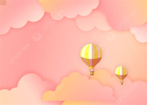 Pink Paper Cut Style Hot Air Balloon With Paper Cut Cloud Soft And