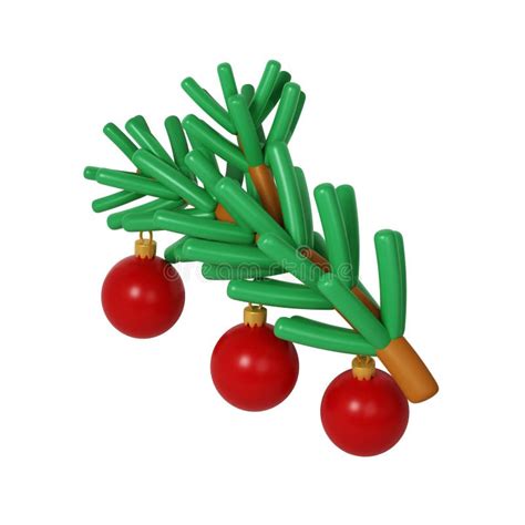 D Green Lush Spruce Winter Branch With Red Merry Christmas Toys