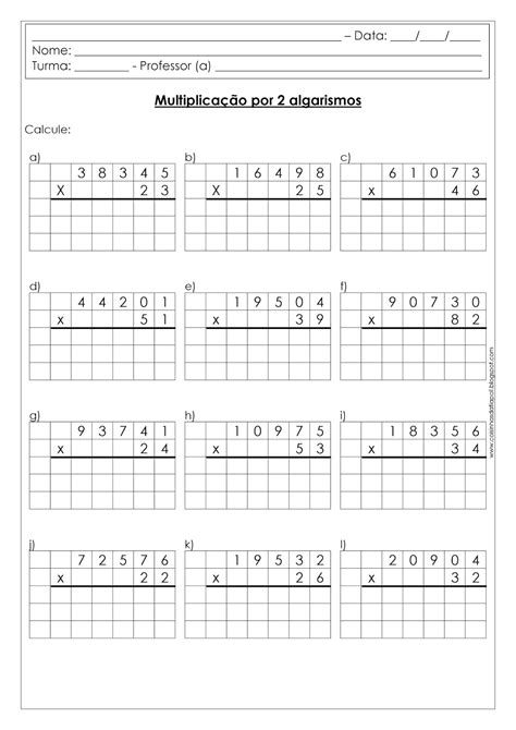 Atividade De Multiplicação Dois Algarismos DASHGOO