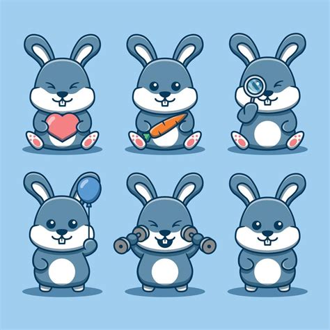 Cute Bunny Mascot Set Cartoon Icon Illustration 18815082 Vector Art At