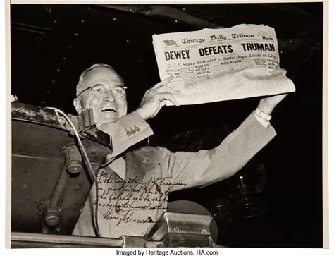 Harry S. Truman. Photograph of "Dewey Defeats Truman" inscribed and | Lot #43085 | Heritage Auctions