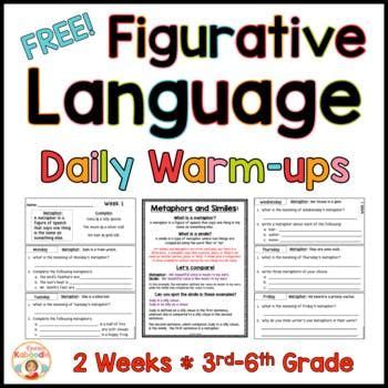 Daily Figurative Language Bell Ringer Warm Up Activities For 3rd Grade