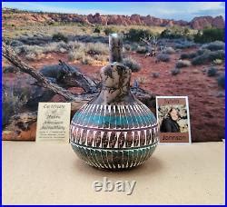 Rare Navajo Hand Painted Etched Wedding Vase By Native American Sylvia