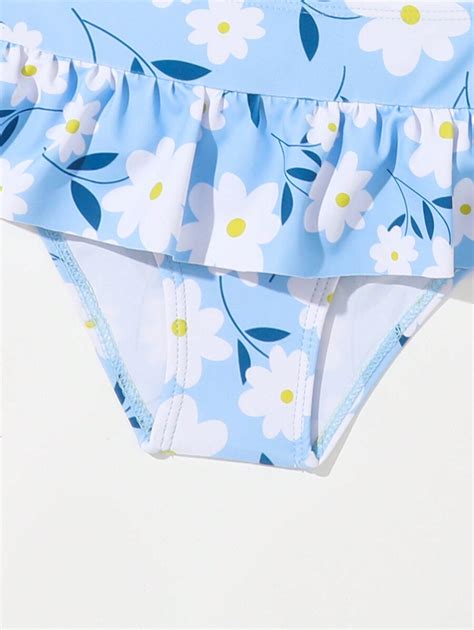 Set Bikini Per Ragazze Con Stampa Floreale A Sbuffo E Top A Manica