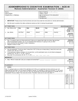 Fillable Online Addenbrookes Cognitive Examination Ace Iii University