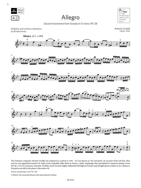 Allegro Grade 6 A2 From The Abrsm Violin Syllabus From 2024 By