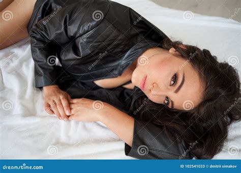 Girl In Black Lingerie Is Lying On A White Bed Stock Image Image Of Pretty Care 102541033