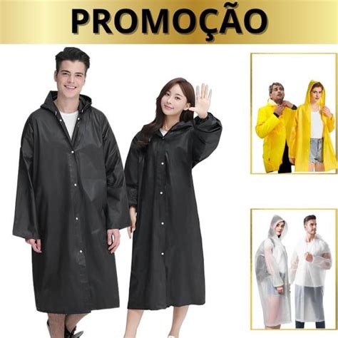 Capa De Chuva Pvc Capuz Refor Ada Imperme Vel Unisex Feminina E