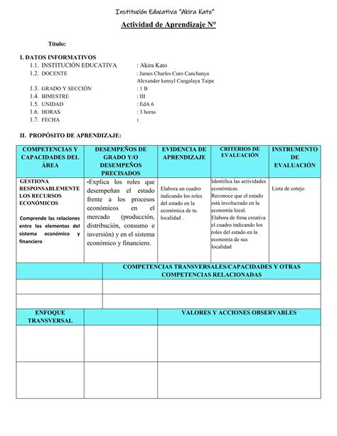 Esquema De Sesion De Aprendizaje Docx