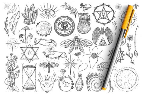 Premium Vector | Magic and occult symbols doodle set. collection of hand drawn spiritual eyes ...