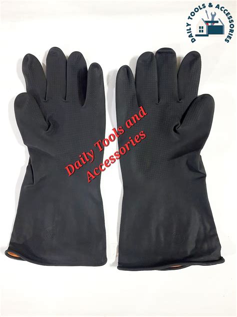 Rubber Hand Gloves Black And Orange Latex use for Resist Oil, Acids