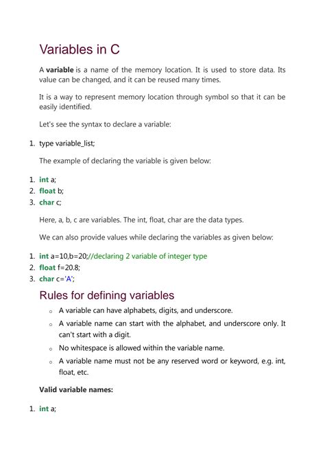 Solution Variables And Format Specifiers In C Programming Studypool