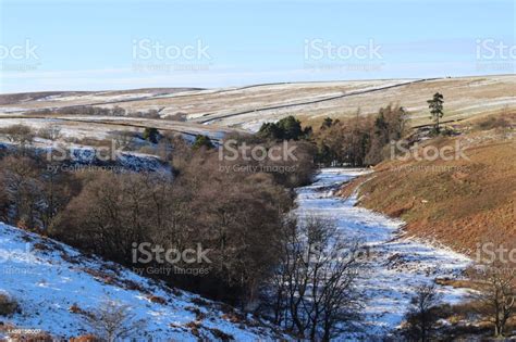 View Across An Upland Winter Landscape In Sun With Woods And Rolling ...