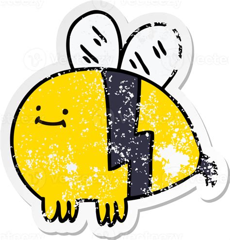 Distressed Sticker Of A Quirky Hand Drawn Cartoon Bumblebee 45248495 PNG