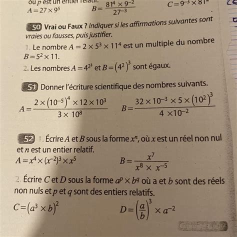 Donner lécriture scientifique des nombres suivant que lexercice 51