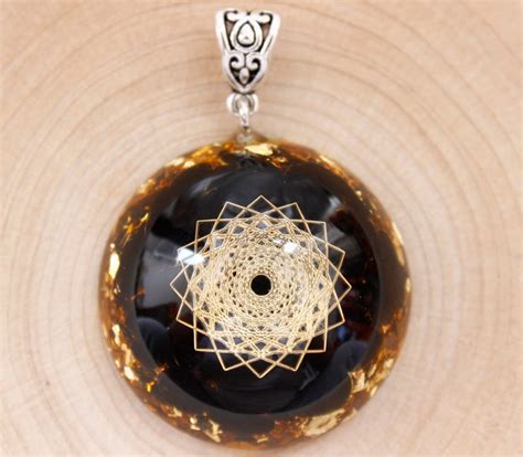 Obsidian Orgone Pendant Sacred Geometric Orgonite Necklace Etsy