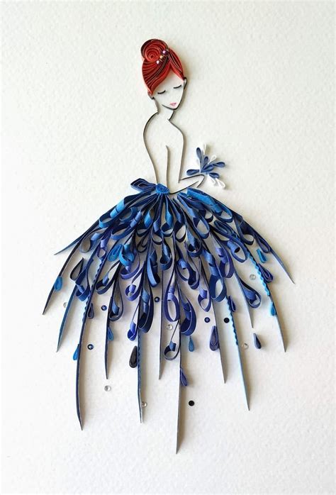 Ball Gown Dress Girls Room Decor Quilled Dress Fashion Line Wall Art