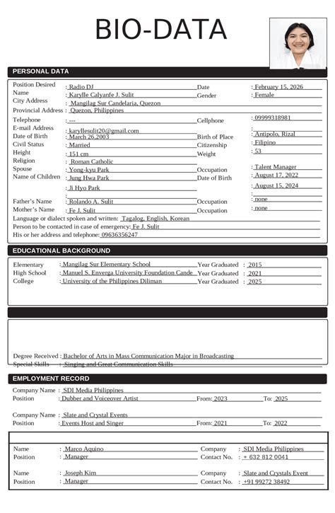 Biodata Form Philippines