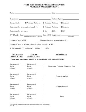 Fillable Online Tenure Promotion Vote Record Sheet Pdf Fax Email Print