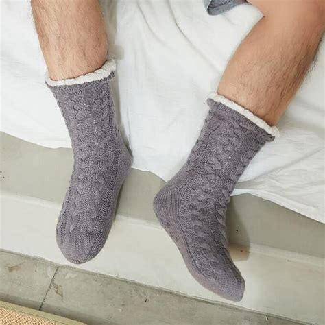 Mens Warm Non Slip Slipper Socks ,Fleece Lined Winter Fuzzy Socks ...