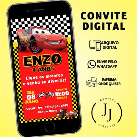 Convite Digital Carros Relâmpago Mcqueen 2 Elo7