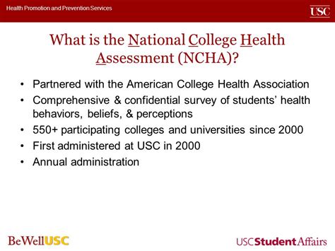 Health Promotion And Prevention Services Using The Acha Ncha To Assess