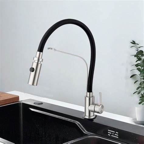 Stainless Steel Kitchen Faucet Degree Rotate Black Flexible Pull Out Sprayer Hot Cold