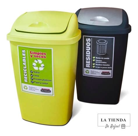 Set X2 Tacho Cesto Basura Plastico 50 Litros Tapa Colombraro La