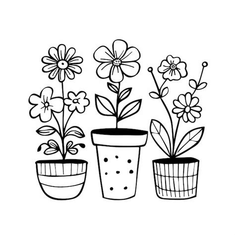 Plantas vectoriales flores en ollas con líneas negras IA generativa ...