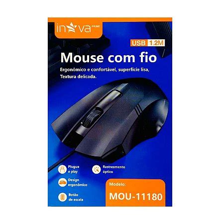 Mouse Inova Fio USB 1 2 Metros MOU 11180 Importados NAVI Atacado