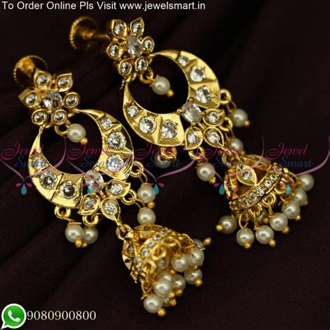 Traditional Chandbali Earrings With Jhumka Gold Plated South Screw Er