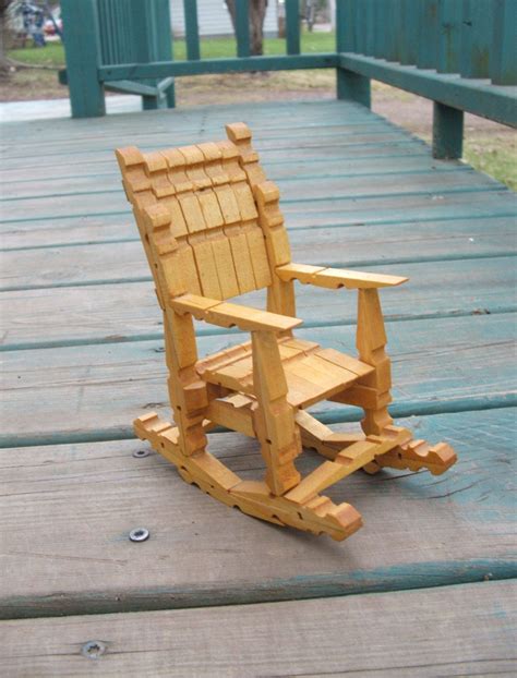 Vintage Wooden Clothespin Doll Rocking Chair Tramp Folk Art