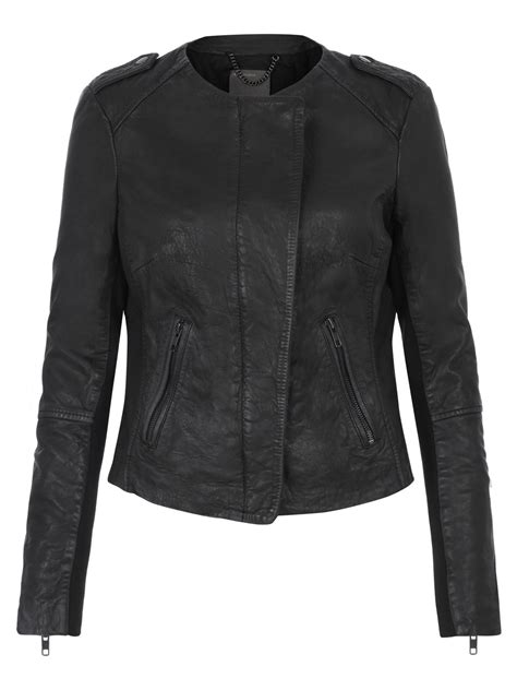 Zaire Leather Collarless Biker Jacket In Black