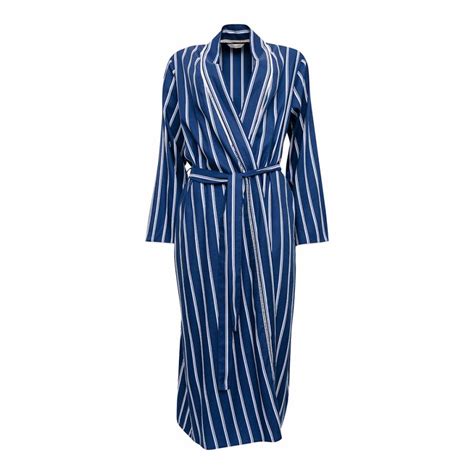 Blue Evette Lace Trim Printed Stripe Long Dressing Gown Brandalley