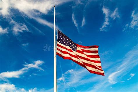 American Flag Flying at Half Staff or Half Mast Stock Image - Image of ...