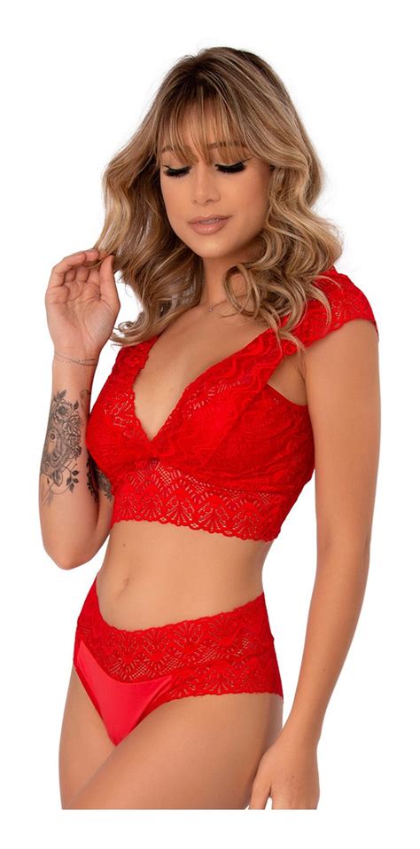 Conjunto Suti Cropped Sem Bojo Calcinha C S Renda Lingerie Parcelamento Sem Juros