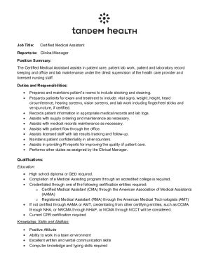 Fillable Online Certified Medical Assistant Job Description Template