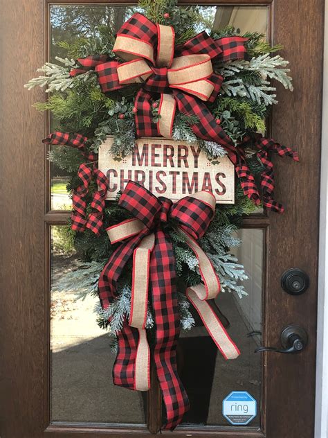 Rustic Buffalo Plaid Christmas Swag Xmas Swag For Front Door Xmas