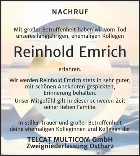 Traueranzeigen Von Reinhold Emrich Abschied Nehmen De