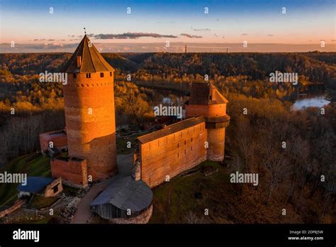 An Amazing Aerial View Over The Turaida Castle During Sunset Perfect