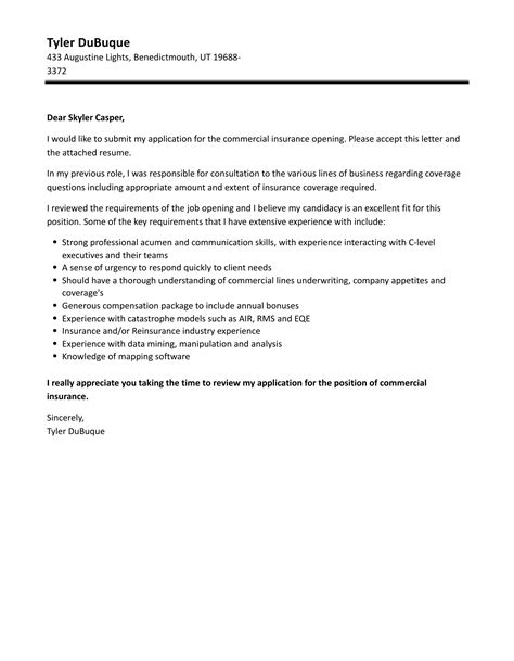 Commercial Insurance Cover Letter Velvet Jobs