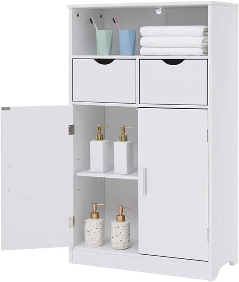 Buy IWELL Tall Bathroom Floor Cabinet With 2 Drawers Storage Cabinet