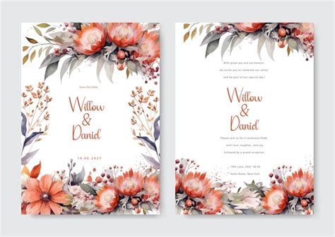 Premium Vector Nude Flower Wedding Invitation Card With Watercolor Floral Decoration And