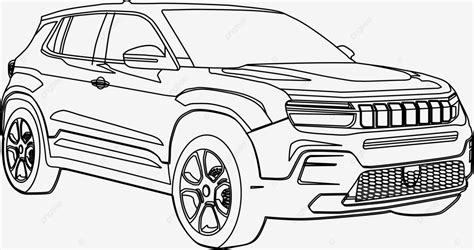 Line Art Suv Right Side View Line Art Car Vector Art Desain Png And