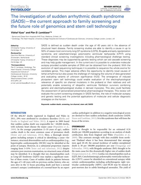 (PDF) The Investigation of Sudden Arrhythmic Death Syndrome (SADS) – the current approach to ...